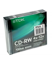 CD-RW TDK 700MB/80MIN 12xSpeed (Slim 5szt)